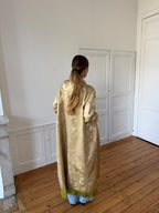 Veste longue upcyclée satinée dorée et franges - M/L