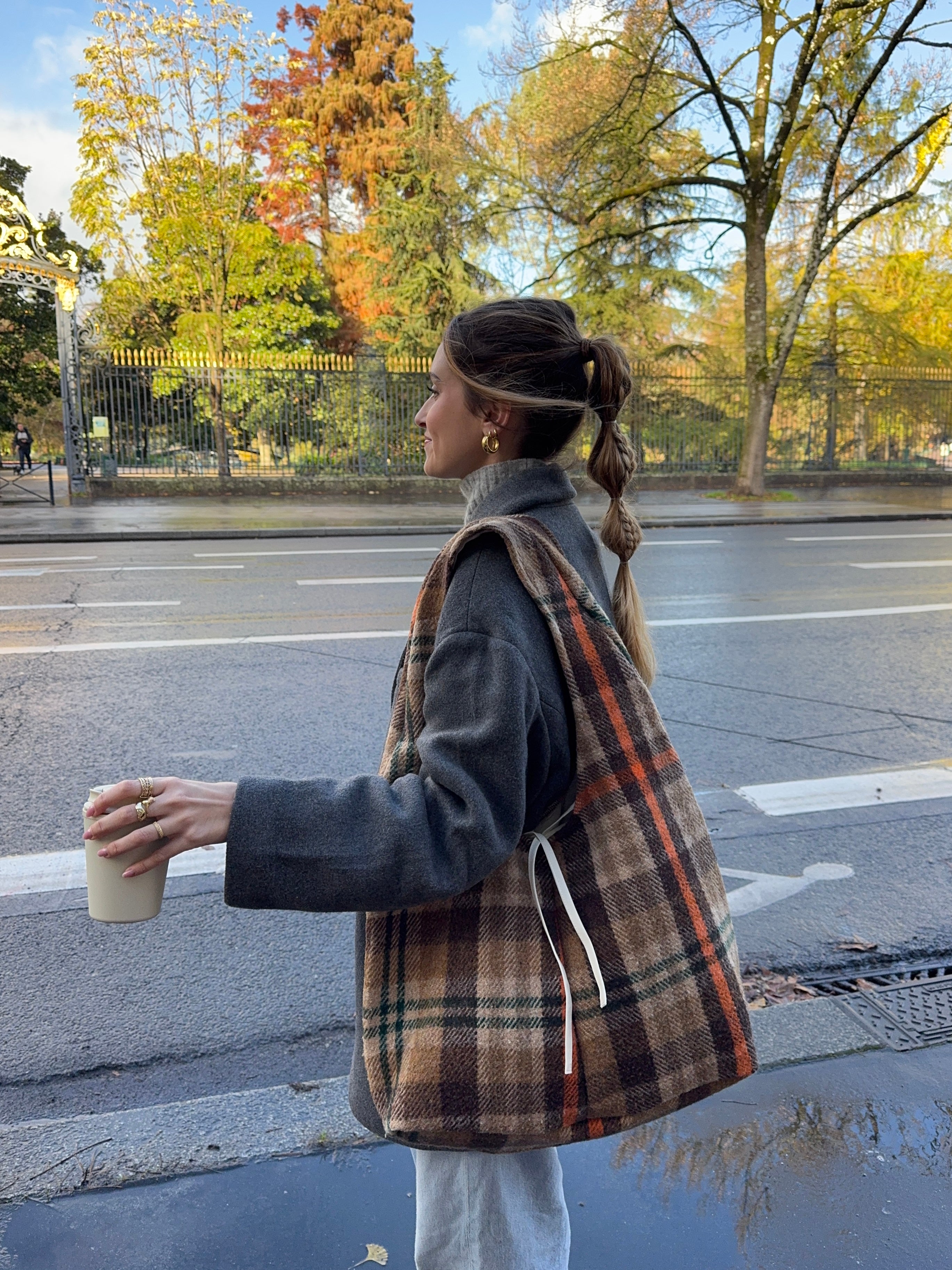 Sac upcyclé laine à carreaux vintage