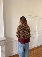 Veste courte upcyclée à motifs et franges