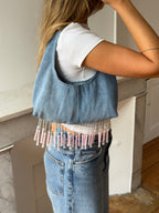 Sac upcyclé denim et perles