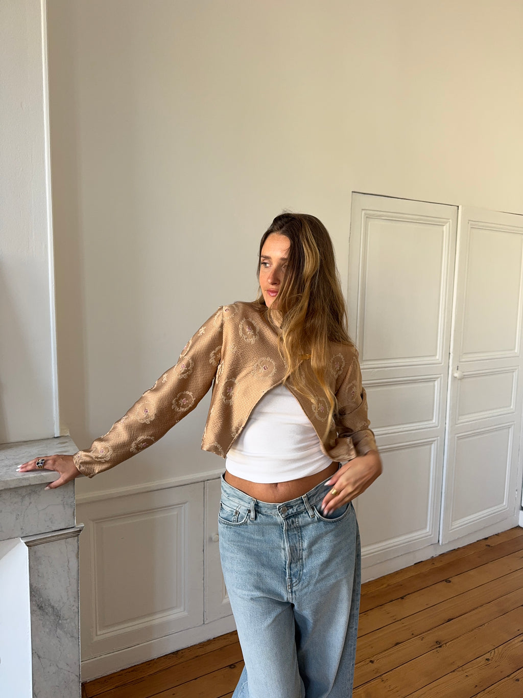Veste courte upcyclée satinée cuivrée