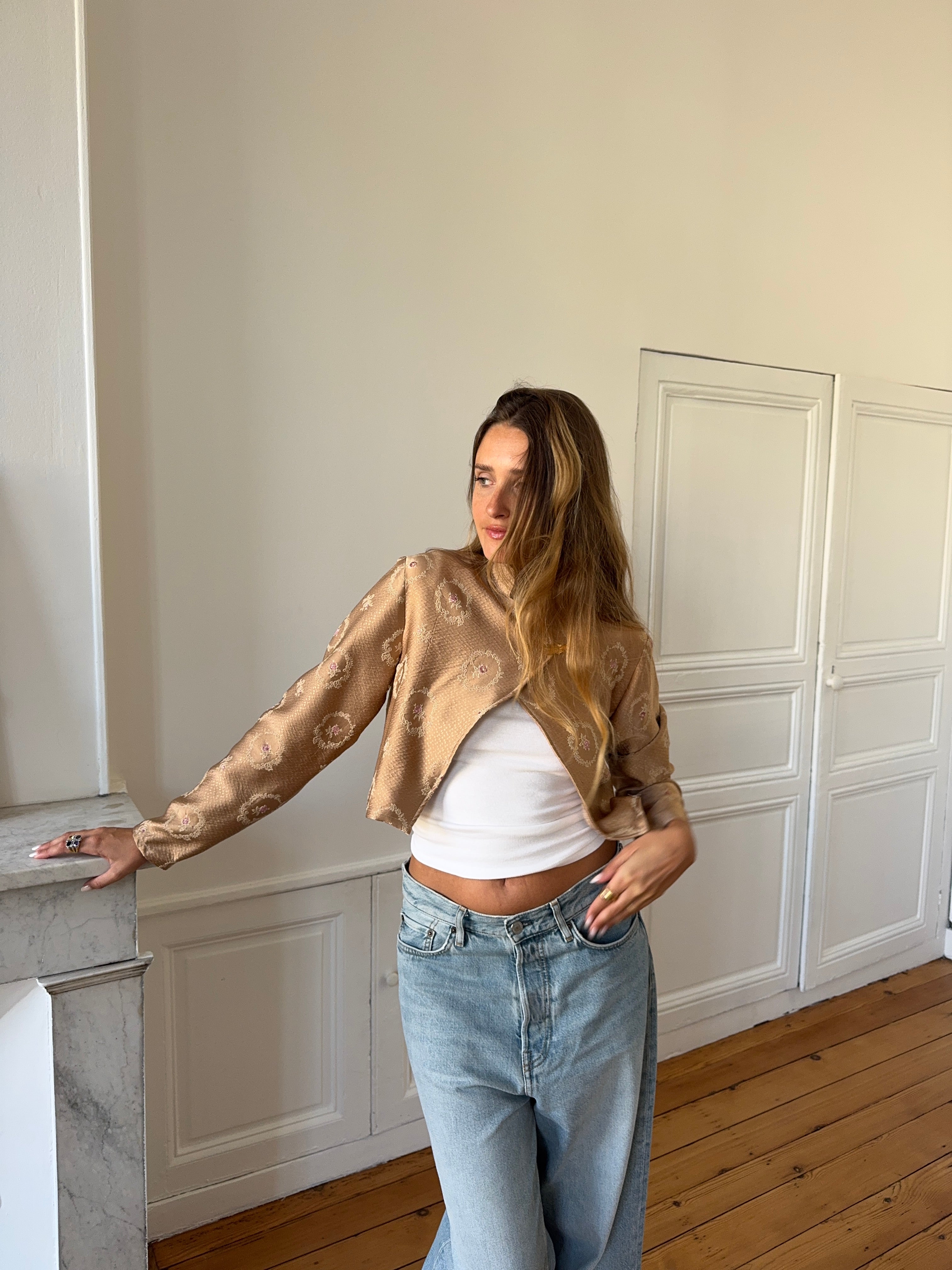 Veste courte upcyclée satinée cuivrée