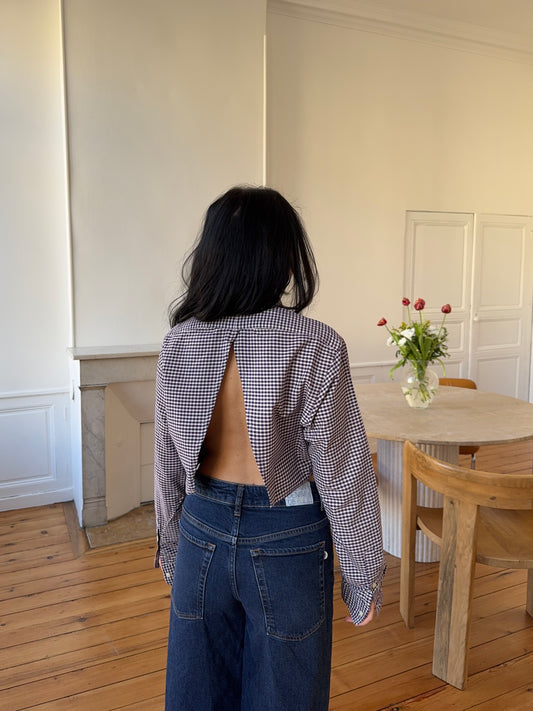 Chemise upcyclée dos nu V vichy