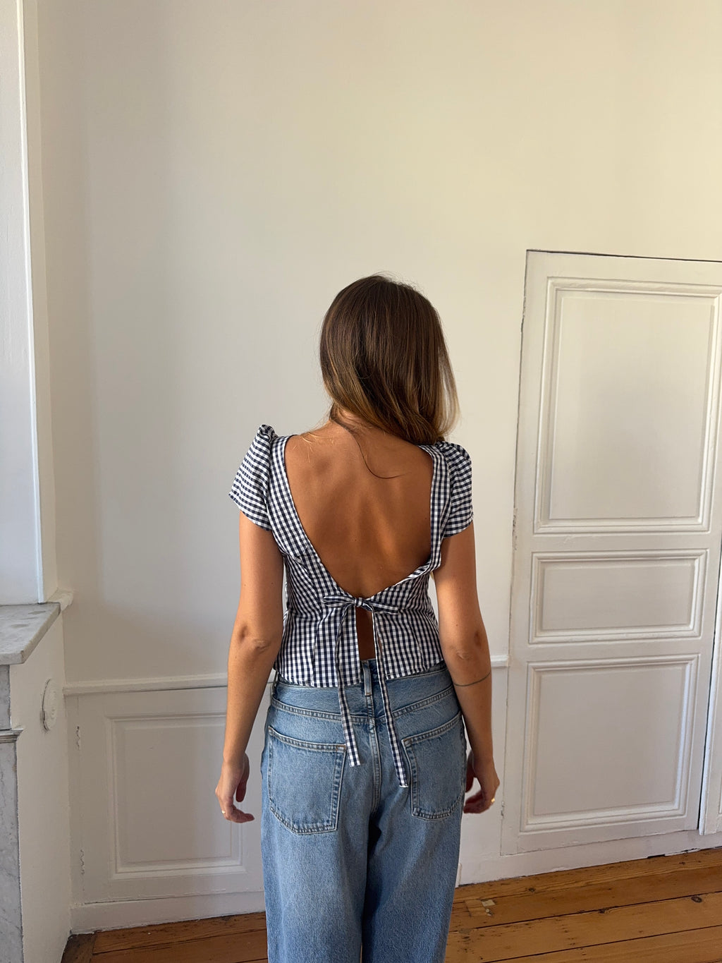 Top dos nu upcyclé vichy - S