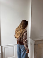 Veste courte upcyclée à motifs et franges