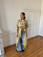 Veste longue upcyclée satinée dorée et franges - M/L