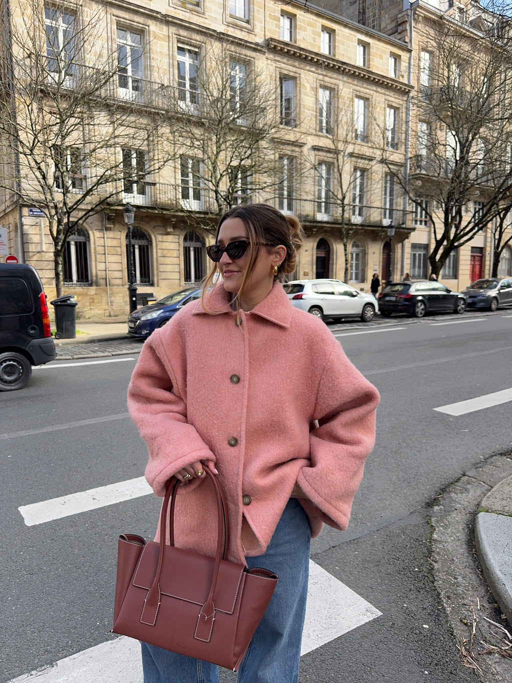 Manteau upcyclé laine rose foncé vintage