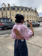 Chemisette upcyclée dos nu lin rose