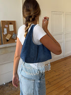 Sac upcyclé denim brut et perles