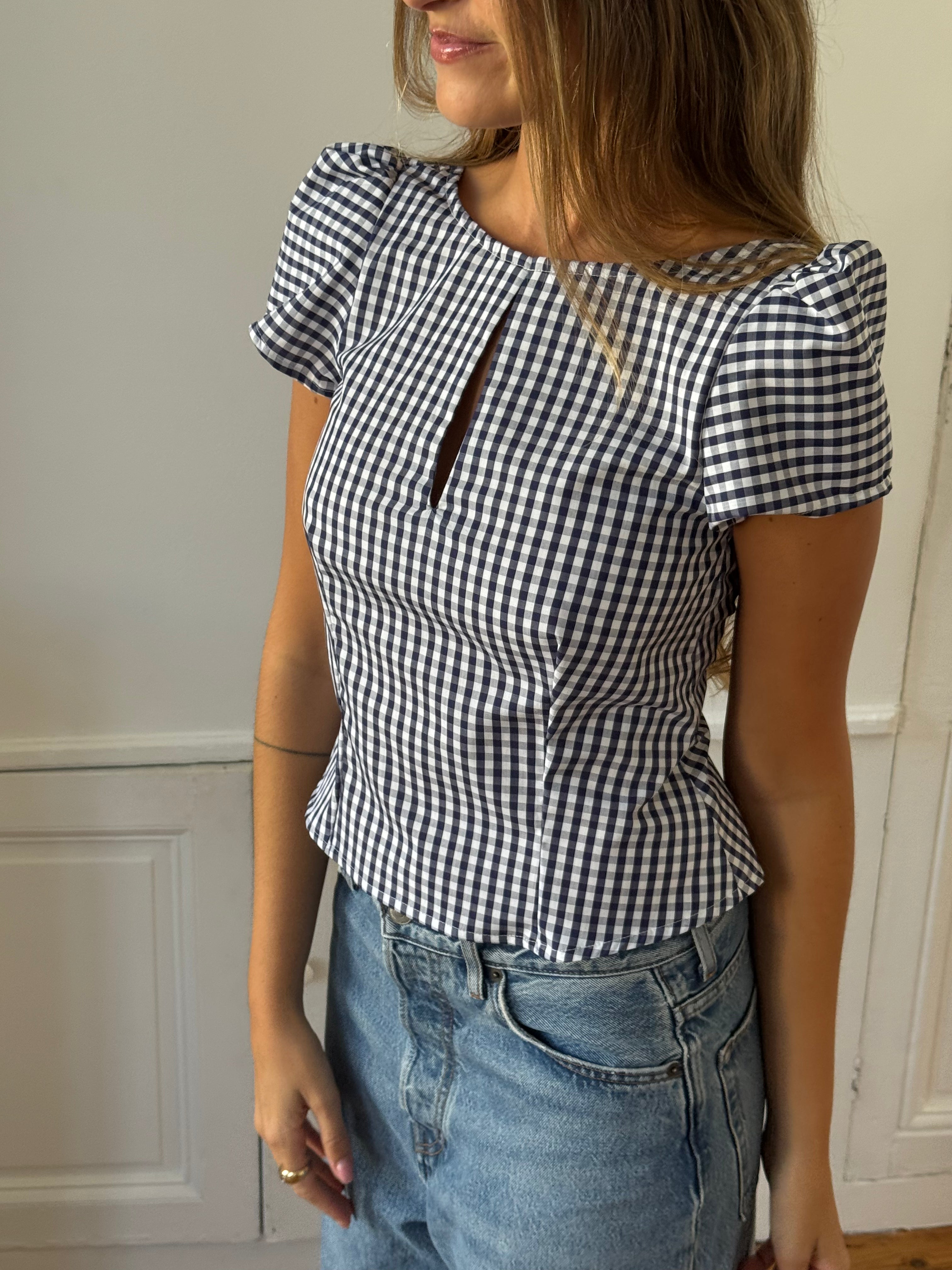 Top dos nu upcyclé vichy - S