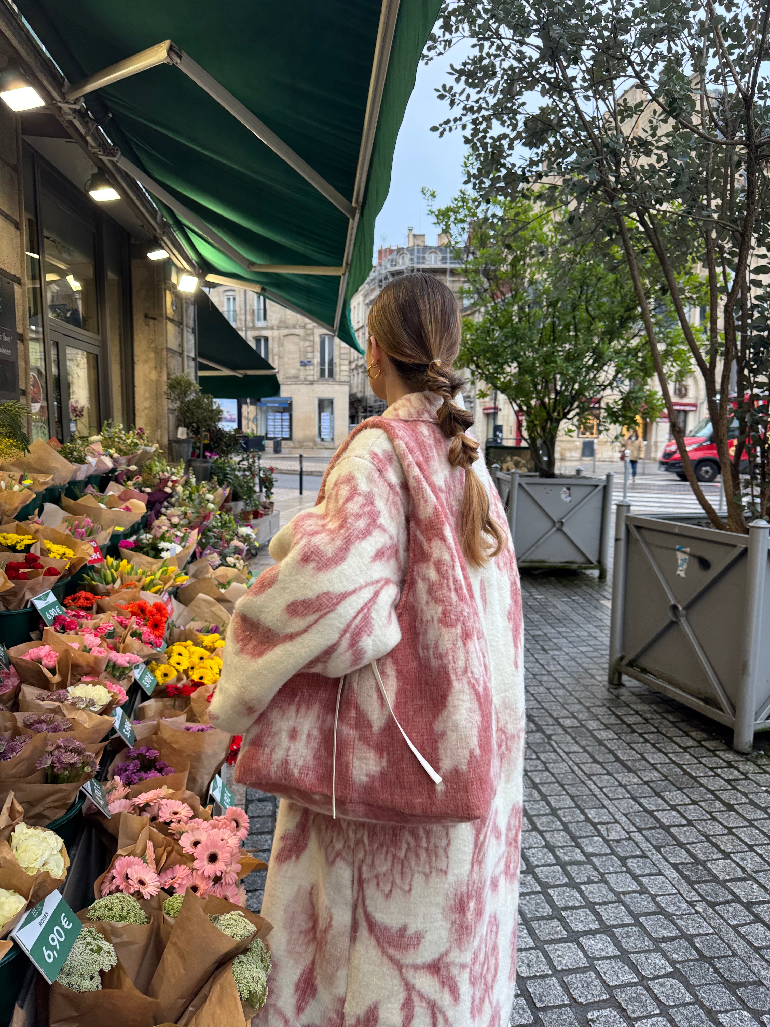 Sac upcyclé laine à motifs vintage - grand