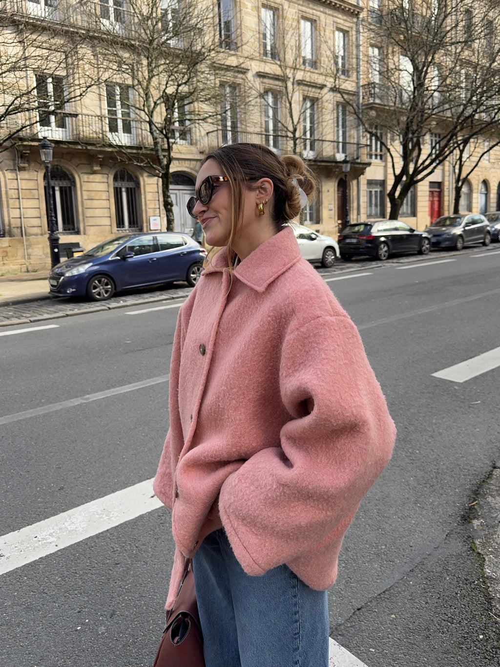 Manteau upcyclé laine rose foncé vintage