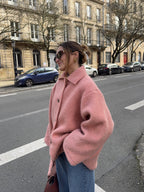 Manteau upcyclé laine rose foncé vintage