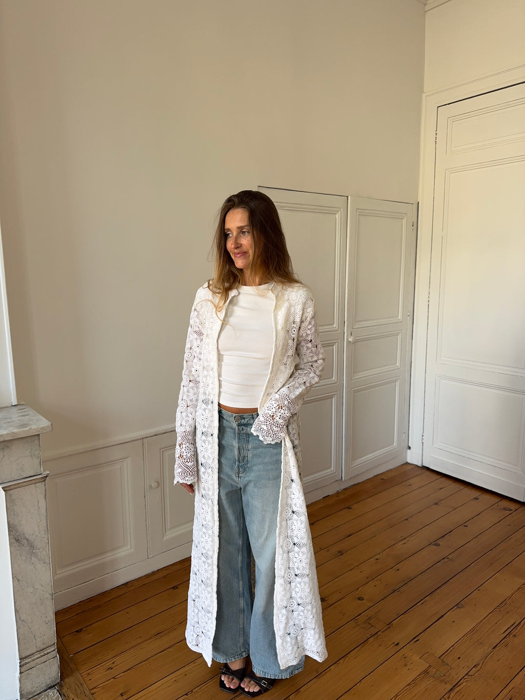 Veste longue upcyclée blanche - M