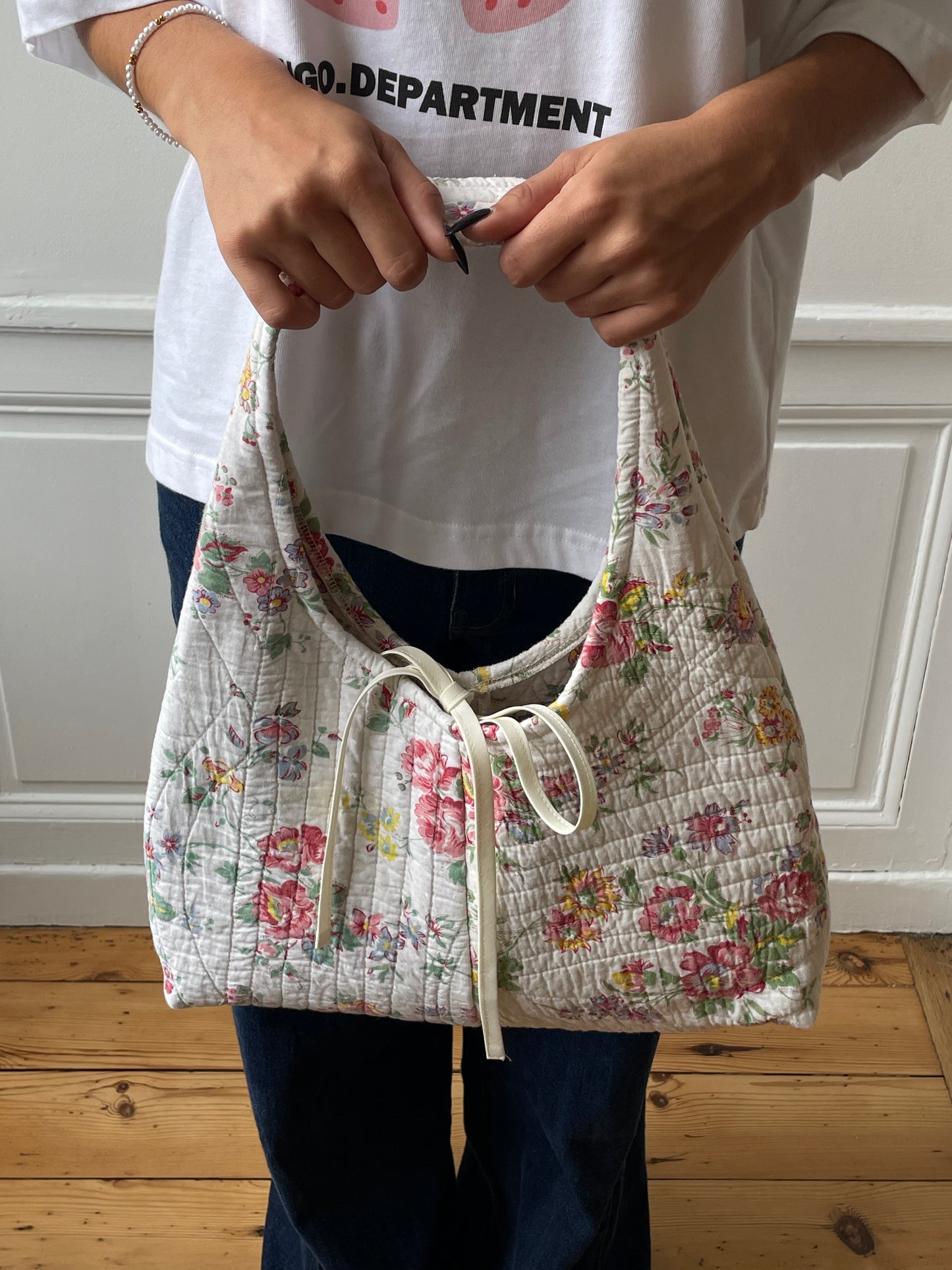 Sac upcyclé matelassé à fleurs