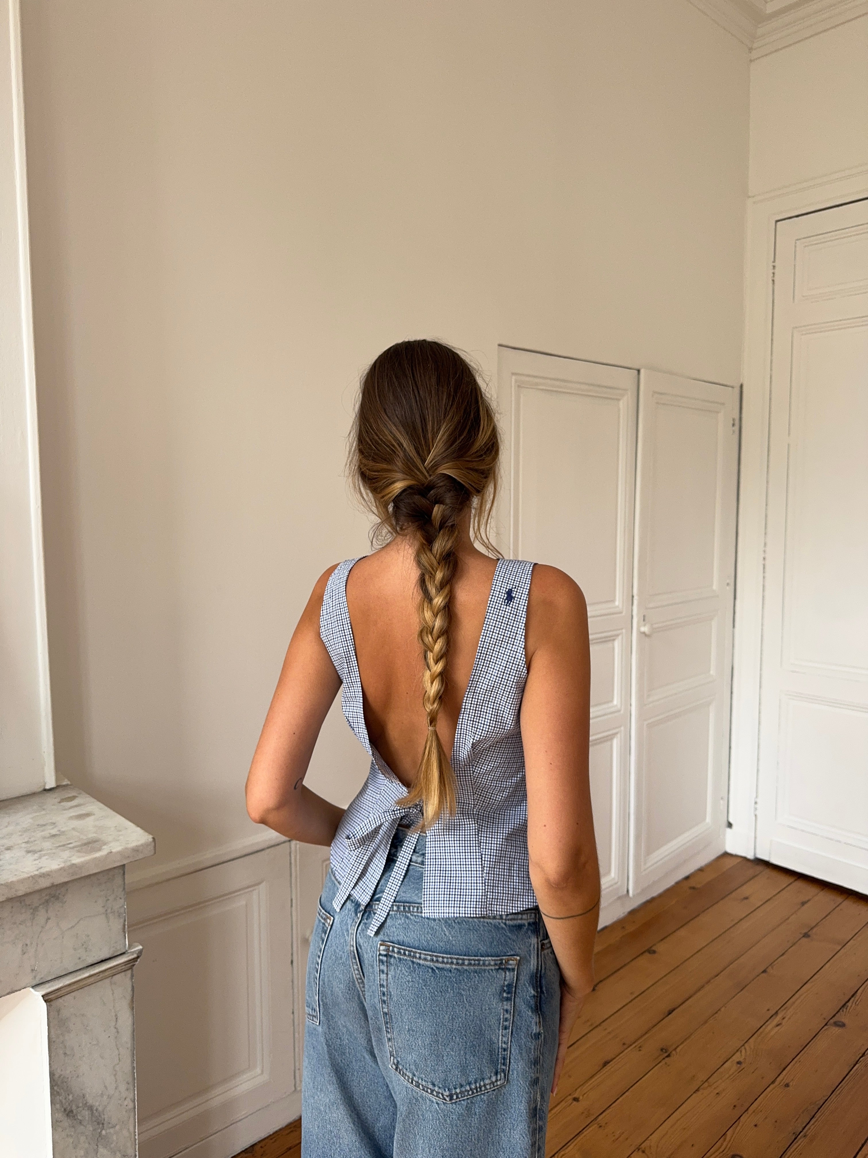 Top dos nu upcyclé à carreaux - M