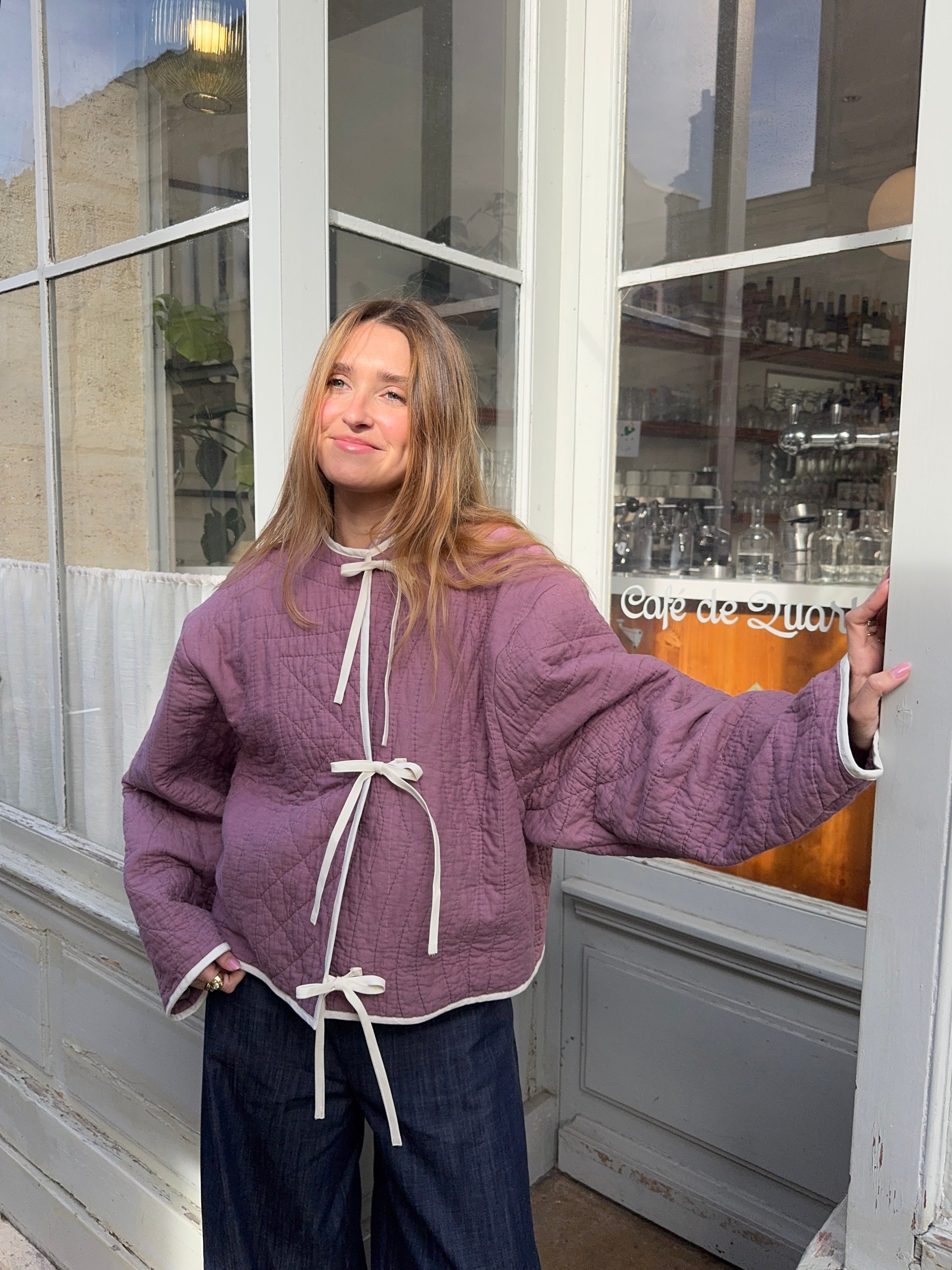 Veste upcyclée matelassée violette