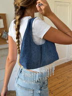 Sac upcyclé denim brut et perles