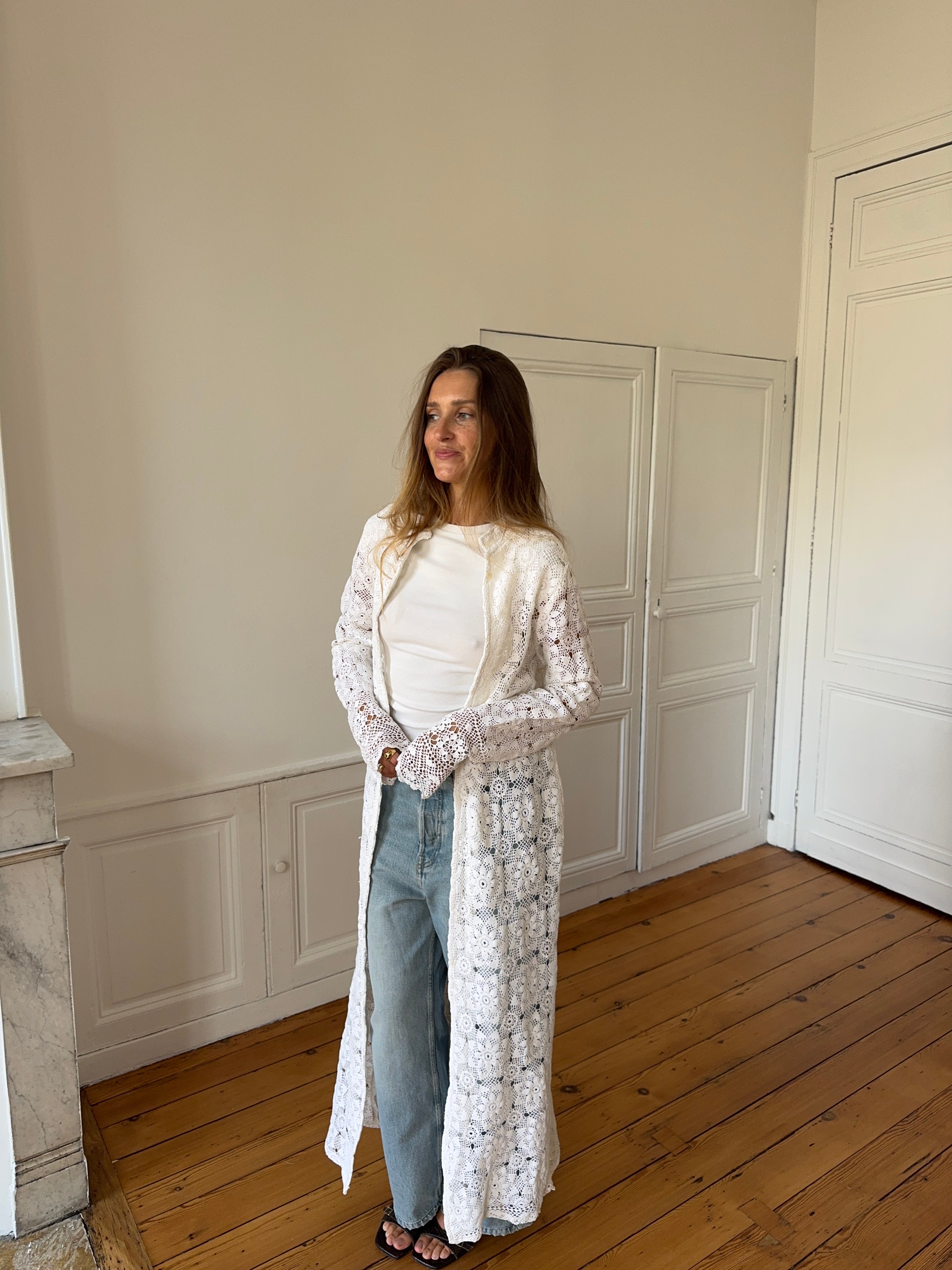 Veste longue upcyclée blanche - M