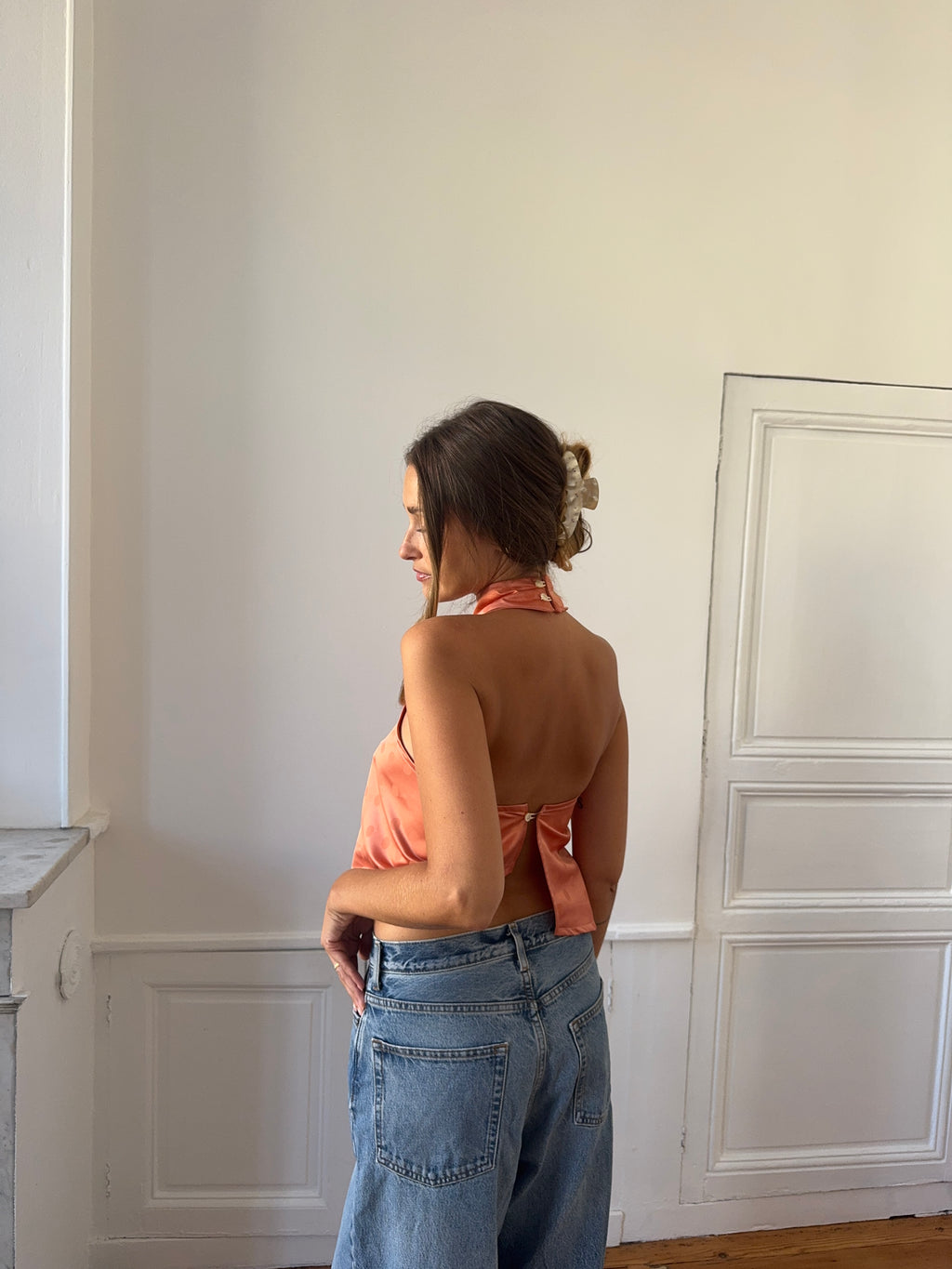 Top dos nu asymétrique upcyclé corail - XS