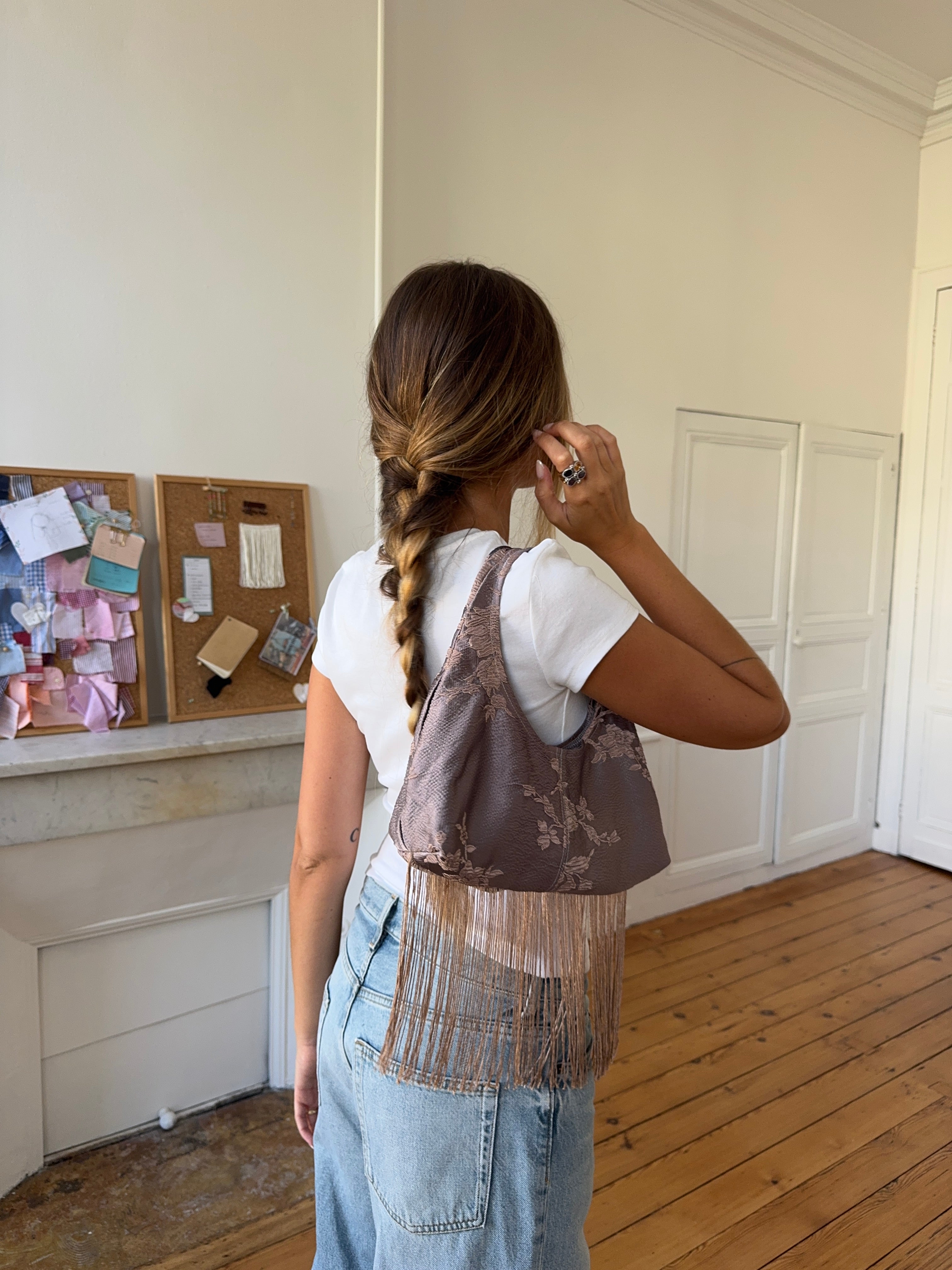 Sac upcyclé satiné et franges