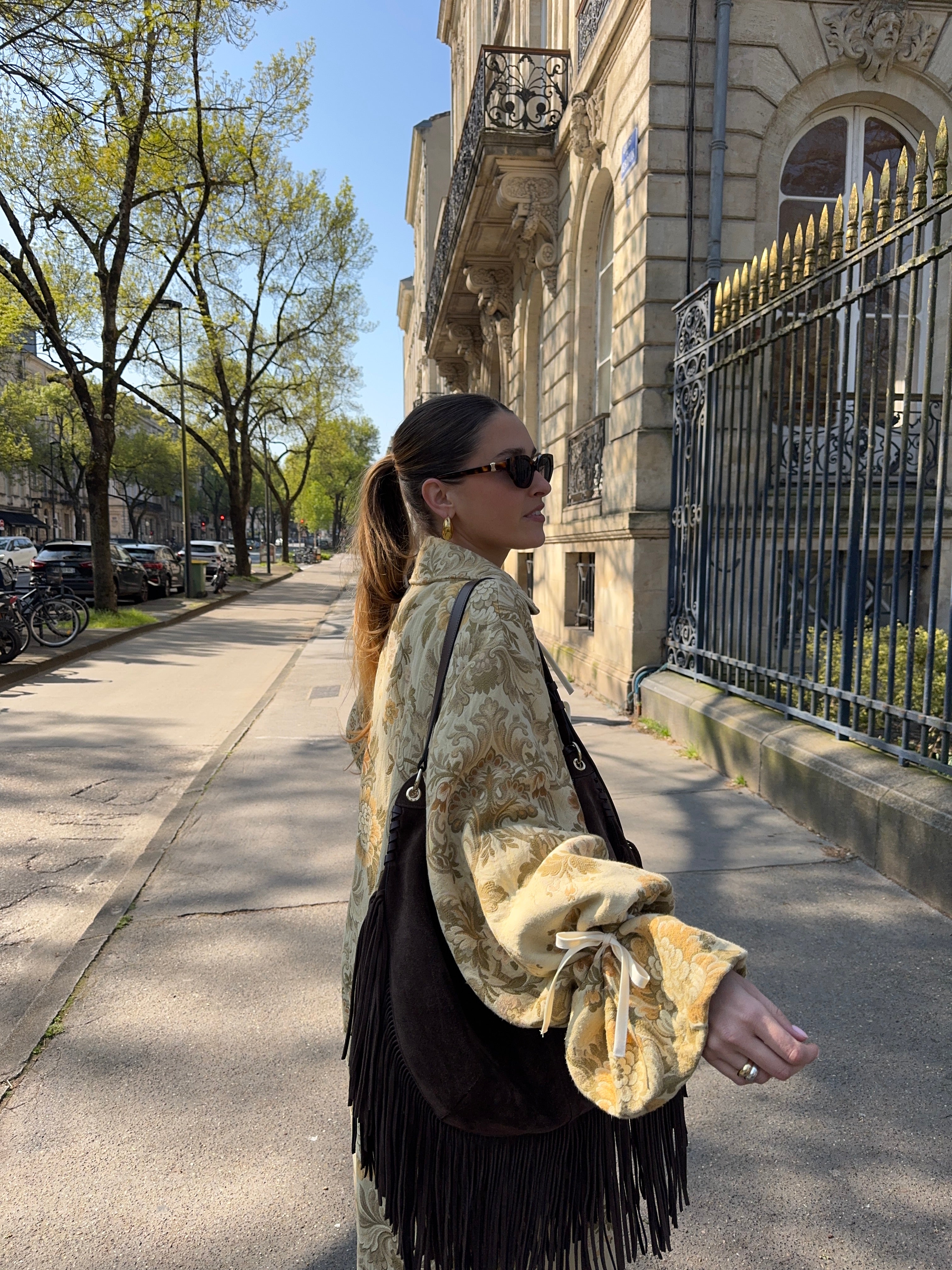 Manteau long upcyclé à motifs vintage