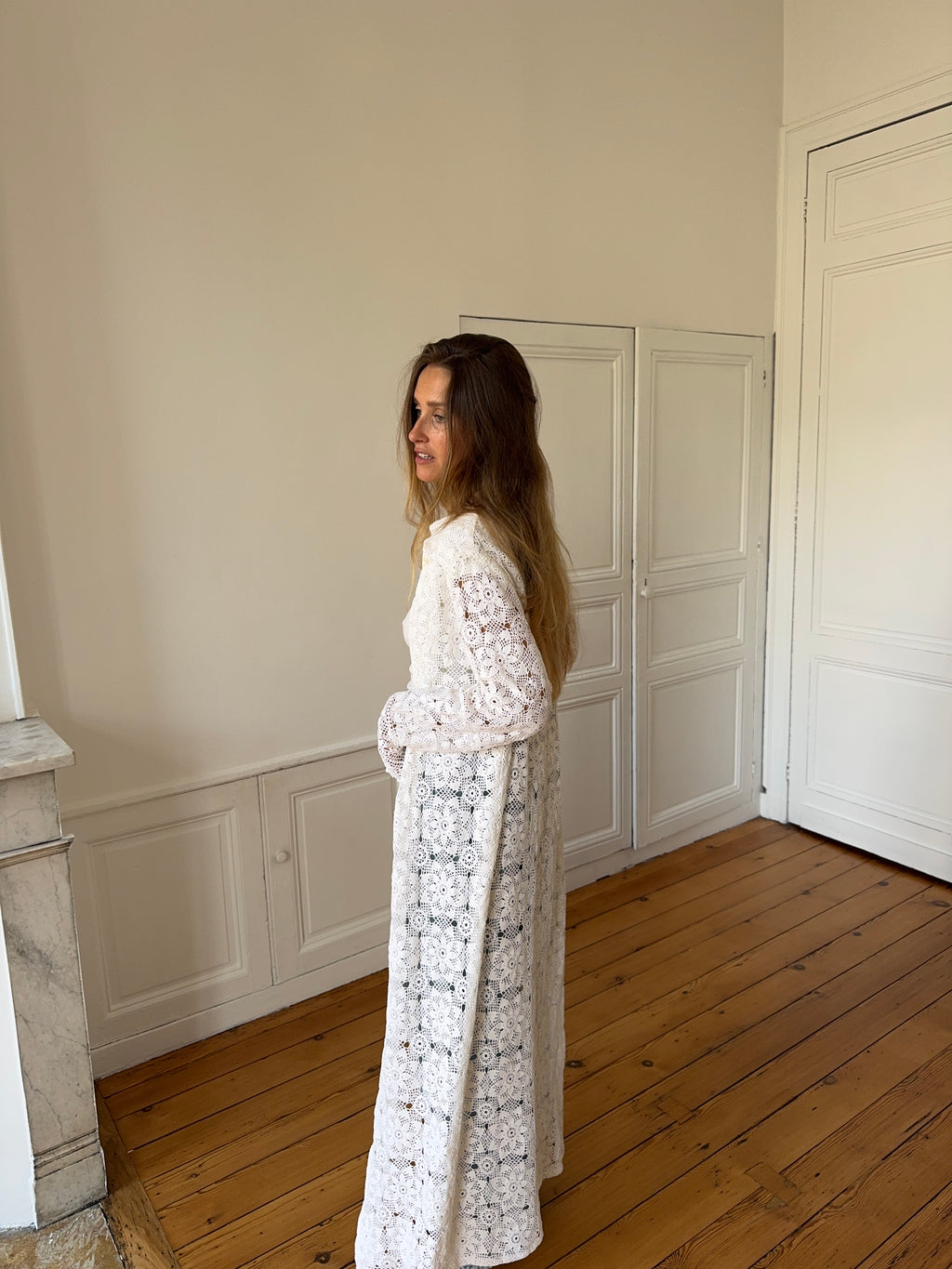 Veste longue upcyclée blanche - M