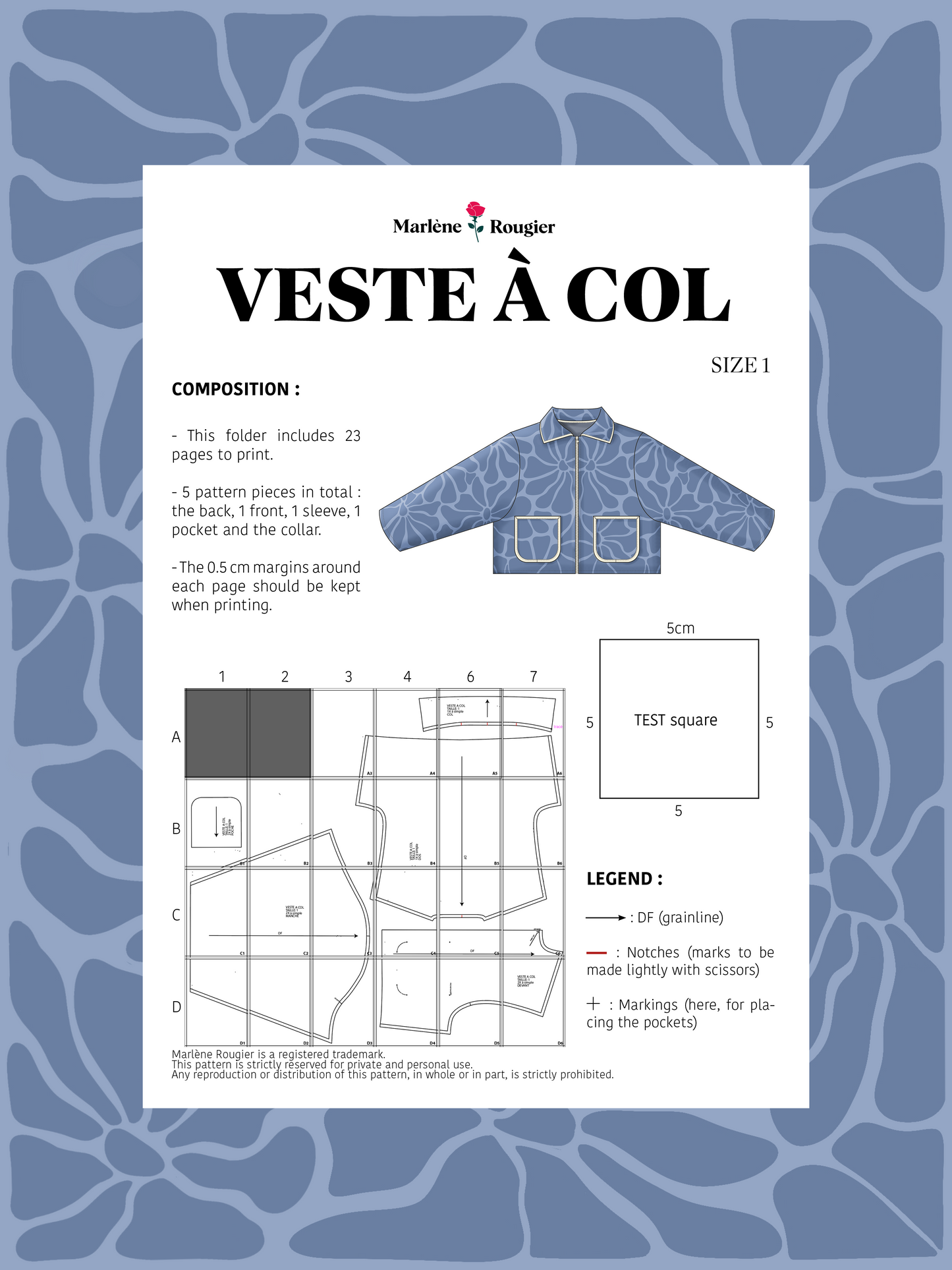 Patron veste à col - Taille 1 (English version)