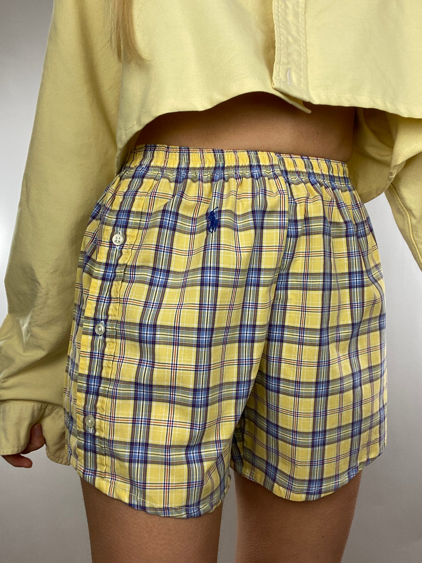 Caleçon short upcyclé jaune à carreaux