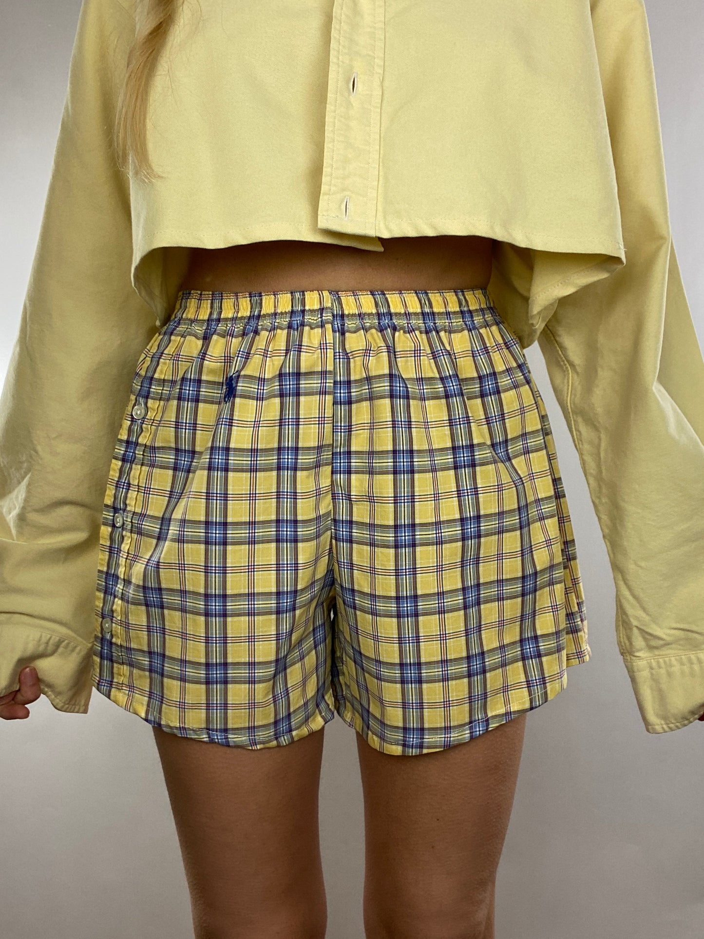 Caleçon short upcyclé jaune à carreaux