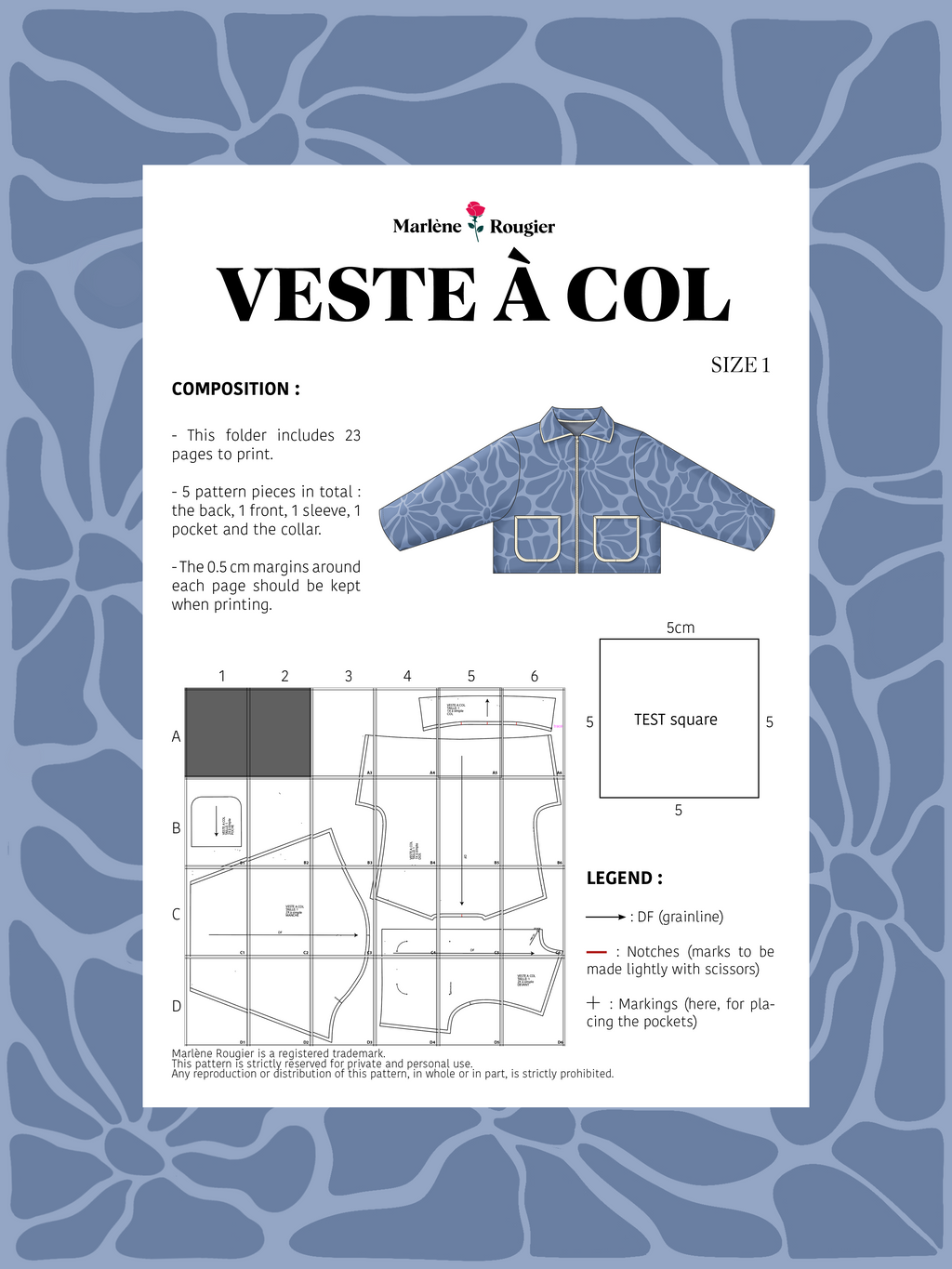  Pattern Veste à col - Taille 1 (english)