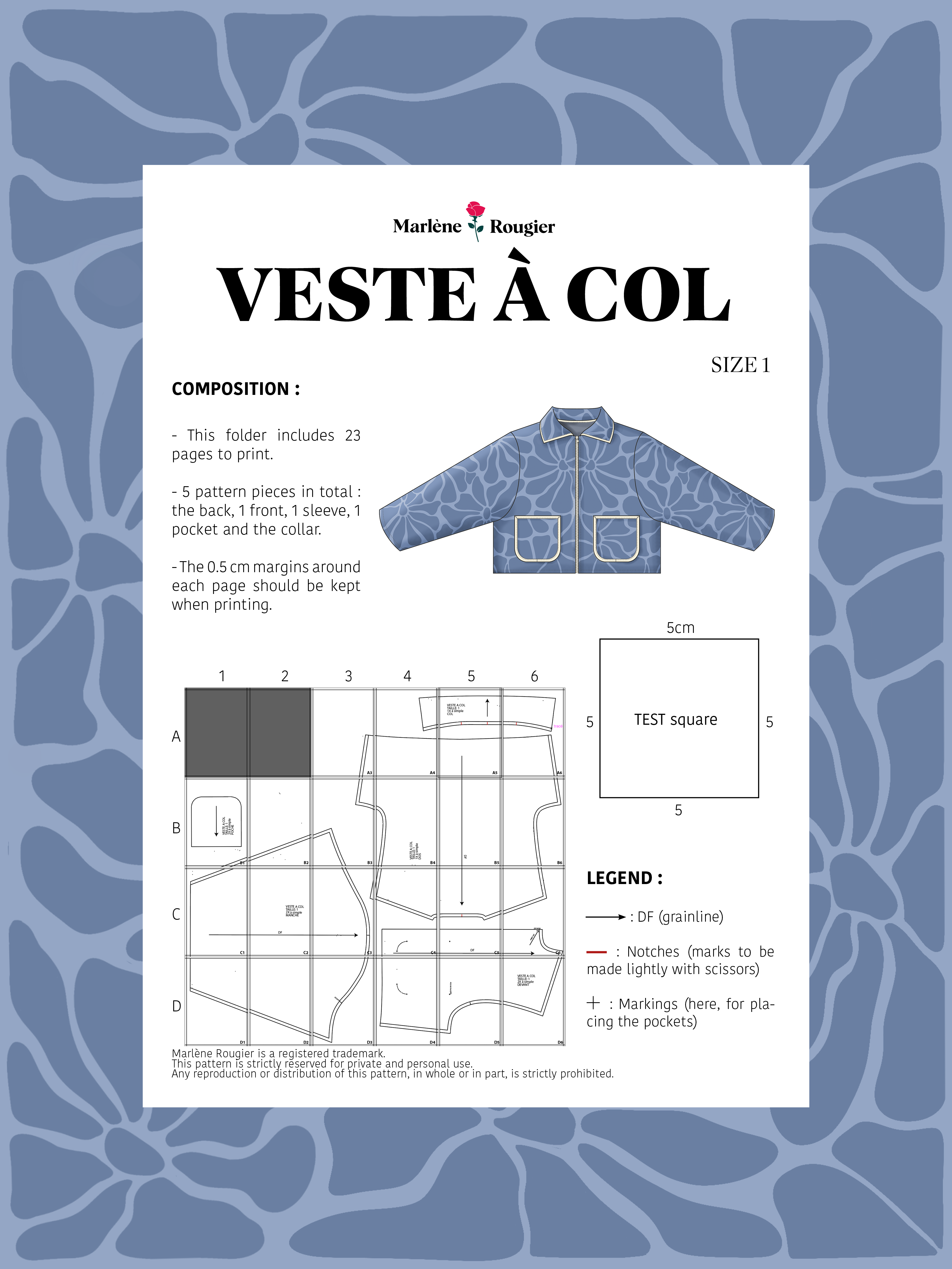  Pattern Veste à col - Taille 1 (english)