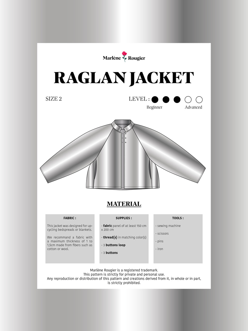 Pattern veste raglan - Size 2 - PDF (English)