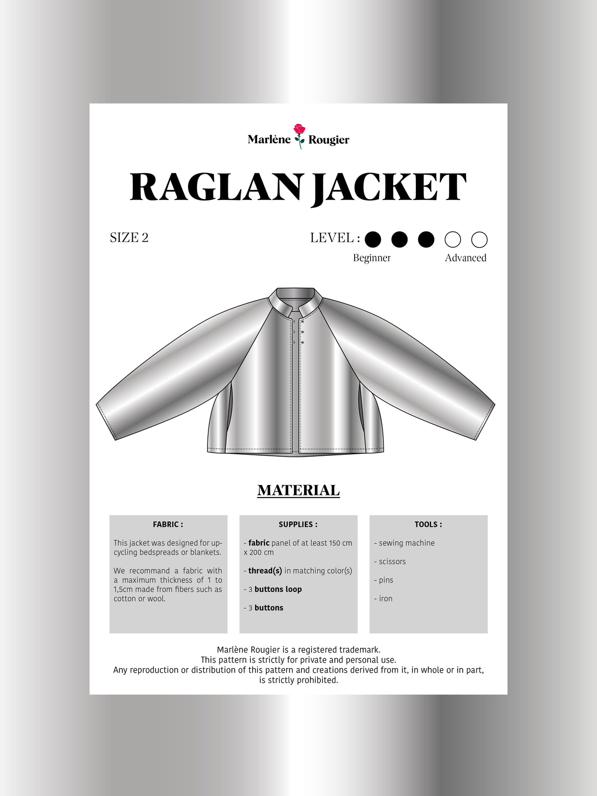 Pattern veste raglan - Size 2 - PDF (English)