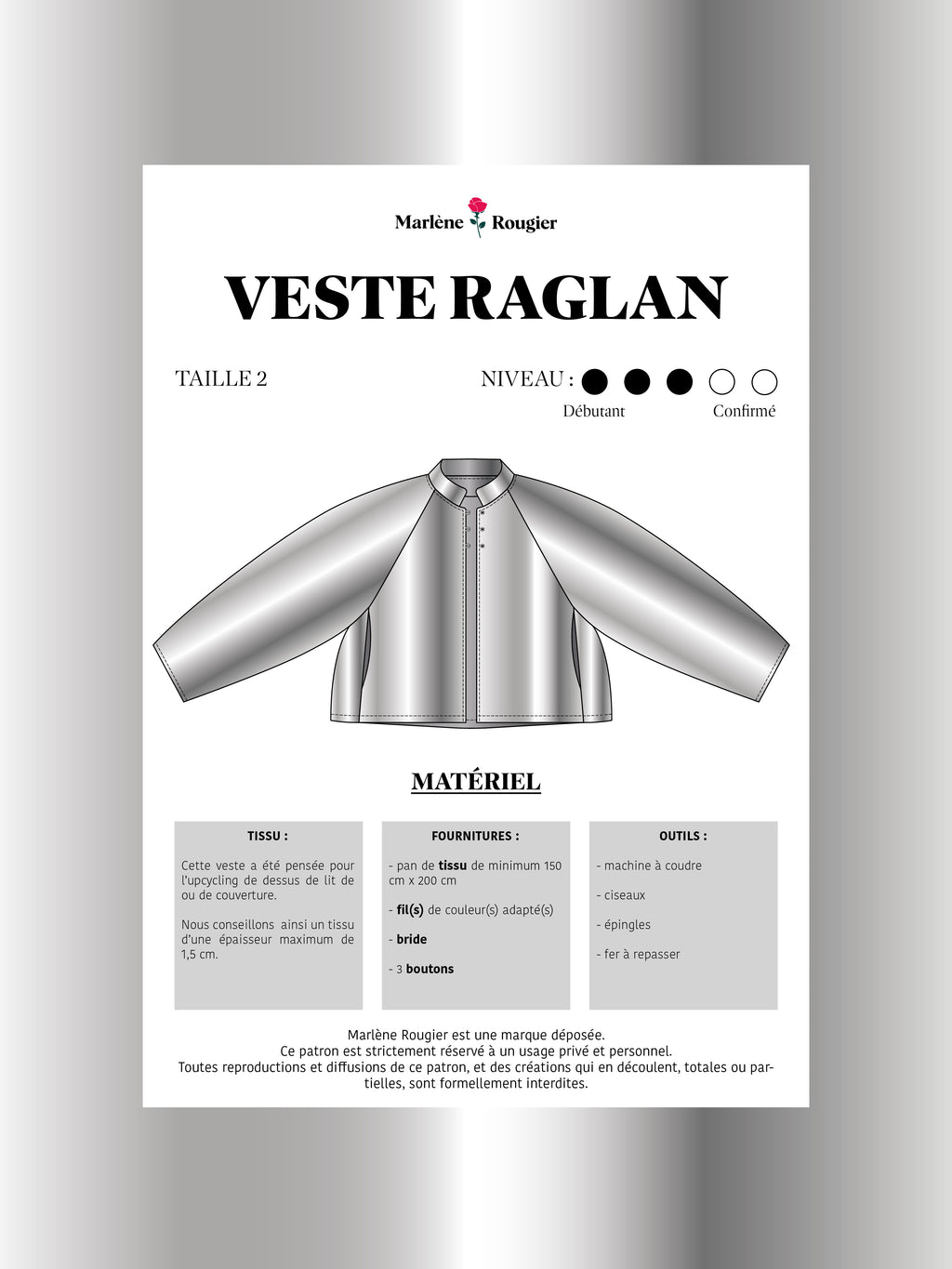 Patron veste raglan - Taille 2 - PDF