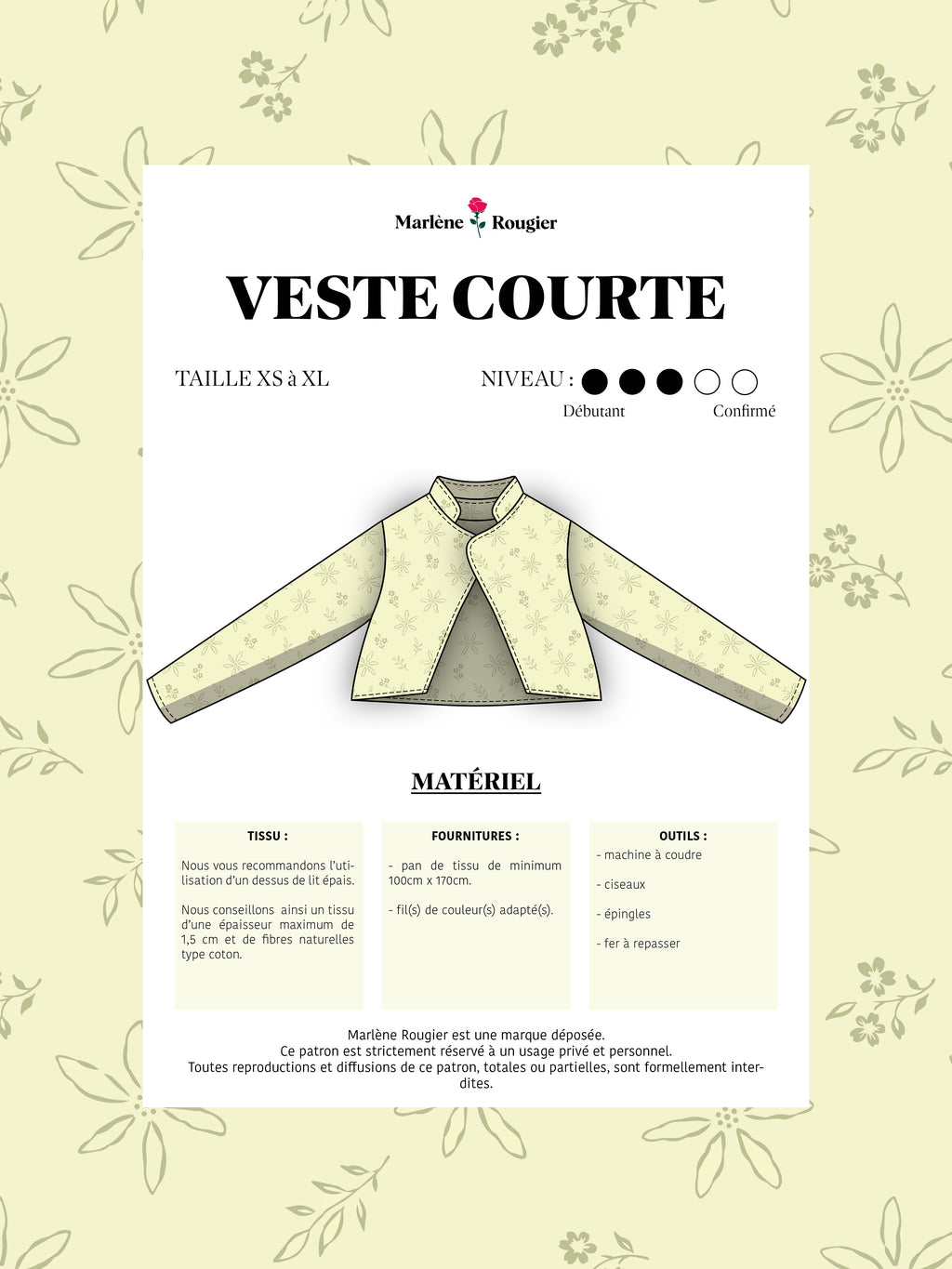  Pattern Veste à col - Taille 1 (french)